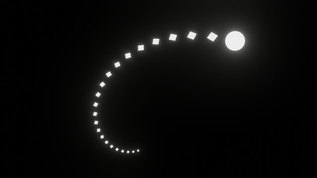 The illustration abstract concept of white glow circle with follow white dash line in the black background