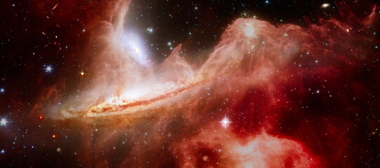 Colorful cosmos with stardust and milky way. Magic color galaxy. Infinite universe and starry...