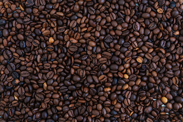 Mixture of different kinds of coffee beans. Coffee background