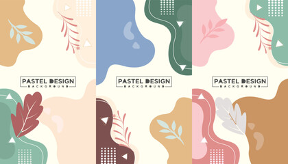 Abstract wavy and floral background pastel color design set
