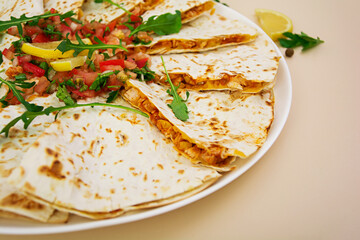 Quesadilla chicken and corn with salsa