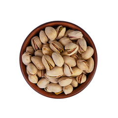 Isolated pistachio nuts. Roasted salted pistachios. Top view