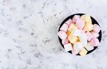 Marshmallow on white background. Top view