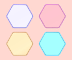 Set of four polygon 3d shapes, text boxes, and banners for infographic design