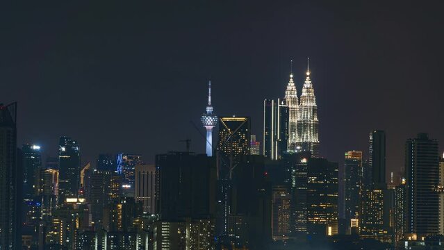 Timelapse 4k UHD footage of cityscape of Kuala Lumpur at night and city light time-lapse