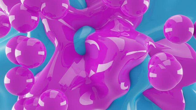 3d animation 4K. Abstract background with purple balls, rotating in a circle. Festive ceramic balloons.