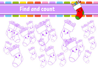 Find and count. Education developing worksheet. Activity page. Puzzle game for children. Logical thinking training. Isolated vector illustration. cartoon character.