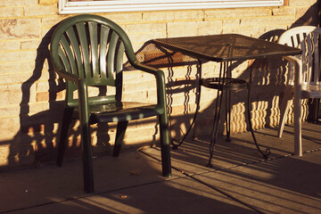 Table and chair on outdoor patio