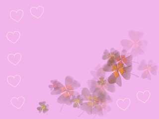 Fototapeta na wymiar flowers and hearts over pink background with copy space
