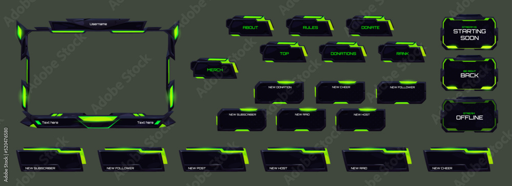 Wall mural game live video stream interface elements in futuristic style. vector cartoon overlay panels and fra