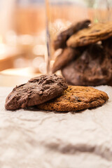 Delicious chocolate and honey cookies and a jar full of cookies.