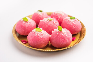 Delicious Pink Chumchum or rose flavour cham cham or Rasgulla or Rasagola, Rosogola, Rosogolla