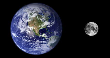 Earth and Moon System view from space. Elements of this picture furnished by NASA