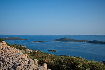 Scenic view of islands in Adriatic sea from the top of the hill
