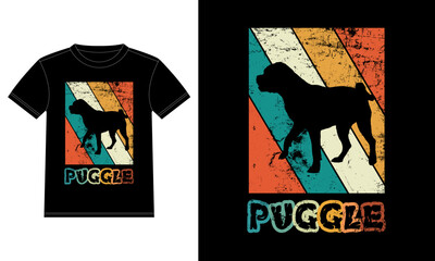 Funny Puggle Vintage Retro Sunset Silhouette Gifts Dog Lover Dog Owner Essential T-Shirt
