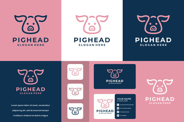 minimal pig design logo template