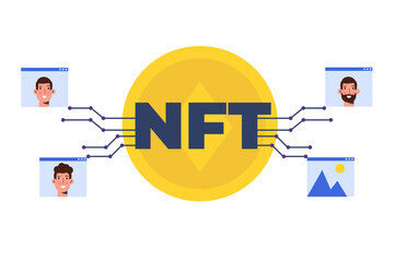 NFT theme concept. Cryptographic art. Non-fungible token. Vector illustration. 