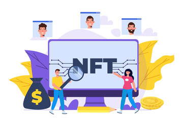 NFT theme concept. Cryptographic art. Non-fungible token. Vector illustration. 