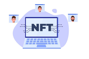 NFT theme concept. Cryptographic art. Non-fungible token. Vector illustration. 