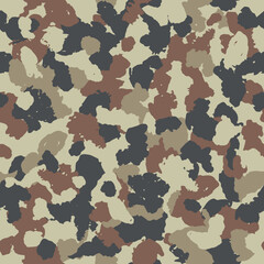 Fototapeta premium Abstract grunge military camouflage background. Seamless camo pattern for army clothing. Beige, brown color texture. Vector wallpaper