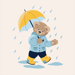 Cute bear with umbrella, animal character