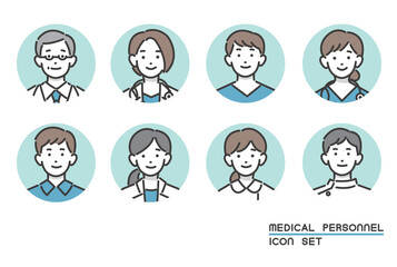 シンプルで使いやすい福祉、医療従事者の顔アイコンののベクターイラスト素材／医者／看護師
