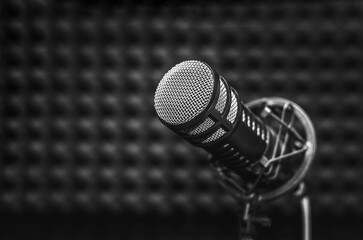 Background with a professional microphone and copy space