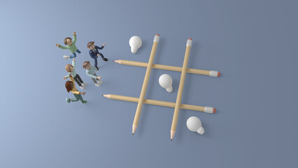 3D illustration of People teamwork working on development of business plan at meeting