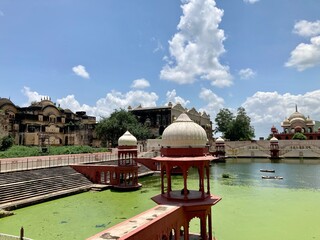 City palace and lake (green pond) in Alwar. Rajasthan, India - obrazy, fototapety, plakaty