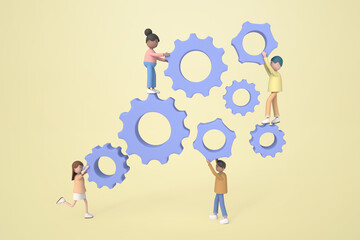 Fototapeta na wymiar 3D illustration of Employee team create mechanism with cogs, manager