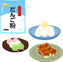 袋入りのだんご粉と調理した団子