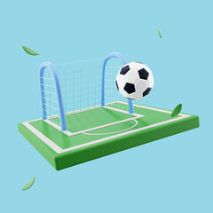 3D rendering soccer sport with net and green field