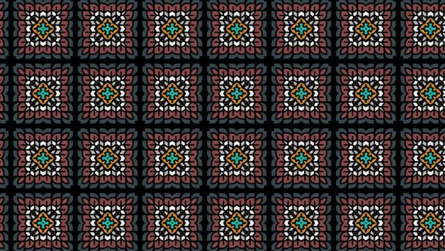 Indigenous Ethnic Tile Pattern Design Backdrop Sliding. Seamless Abstract. black and brown loop animated video.