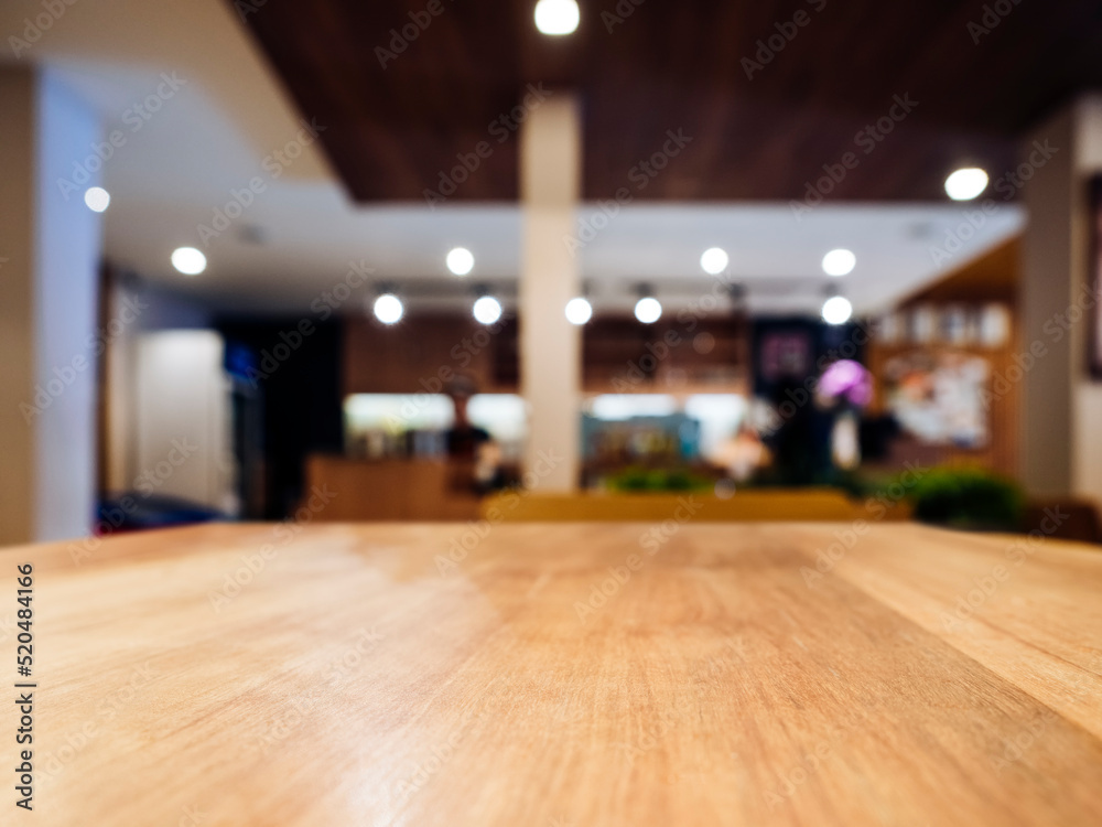 Wall mural table top indoor cafe restaurant blur background