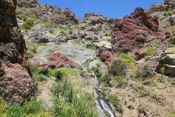 Waterfall flowing from a rocky mountain