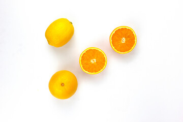 juicy Oranges sliced and arranged on white background, used for orange juice and healthy fruit concepts design