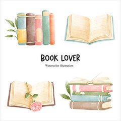 book lover, library. vector illustration - obrazy, fototapety, plakaty