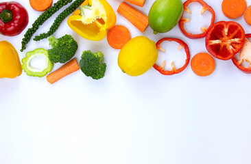 SET of Healthy fruits isolated on white background on the top of BG,  Healthy Food in differents...