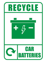 Recycle sign for car batteries. Vector, white background.
