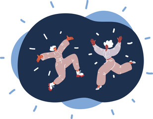 Fototapeta na wymiar Cartoon vector illustration of full length portrait of a joyful young woman jumping and celebrating