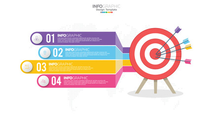 Target with Four steps to your goal infographic template for web, business, presentations.