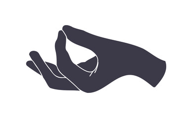 Silhouette of a hand in a gesture of meditation (mudra). Vector illustration isolated on a white