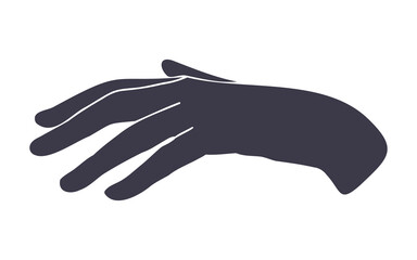 Silhouette of an outstretched open hand. Vector illustration isolated on a white