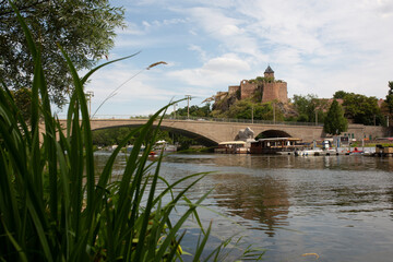 Burg Giebichenstein in Halle/Saale in Sachsen-Anhalt am Fluss Saale, im Vordergrund die...