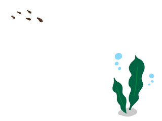 かわいい海藻のこんぶと小魚のフレーム／手描きイラスト素材