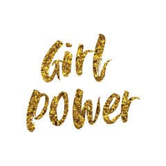 Girl Power gold glitter text lettering vector design