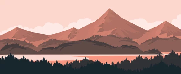 Poster mountain and forest landscape vector illustration and the river in the forest. © Supachai