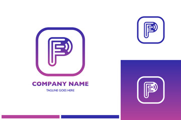 Logo set letter P with gradient on 3 different backgrounds. Vector graphic design company logo. Editable vector design.