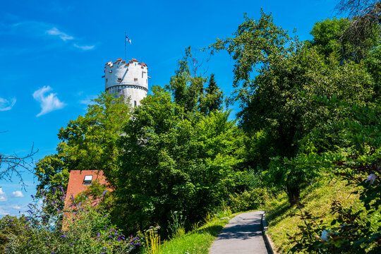 Germany, Old tower building mehlsack in old town of ravensburg vilage, a famous part of the cityscape of the beautiful town