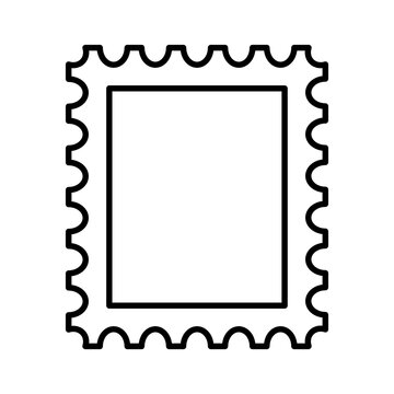 Postage stamp frame icon. Empty border template for postcards and letters. Blank rectangle and square postage stamp with perforated edge. Vector illustration isolated on white background.